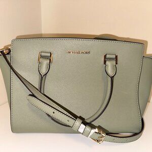 Michael Kors Green Saffiano Leather Satchel (Gold Hardware)